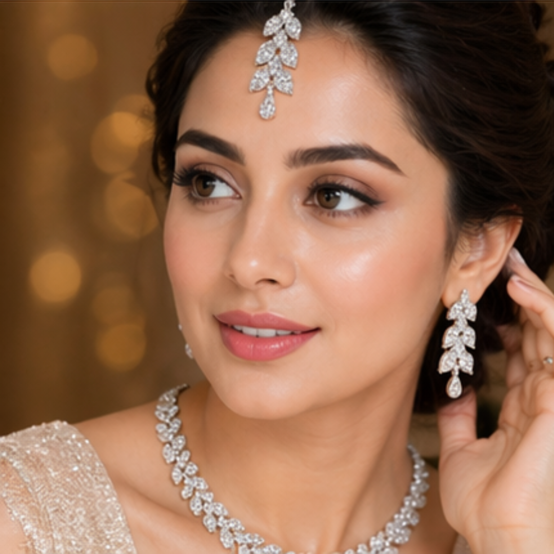 Rhodium Plated Jewellery Set White Austrian Diamonds for women and girls