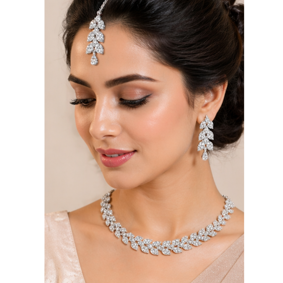 Rhodium Plated Jewellery Set White Austrian Diamonds for women and girls