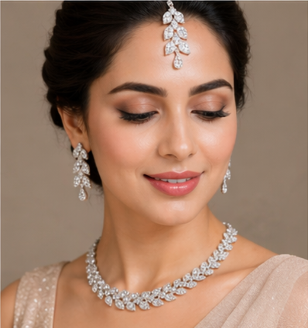 Rhodium Plated Jewellery Set White Austrian Diamonds for women and girls