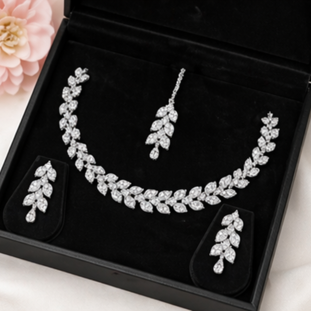 Rhodium Plated Jewellery Set White Austrian Diamonds for women and girls