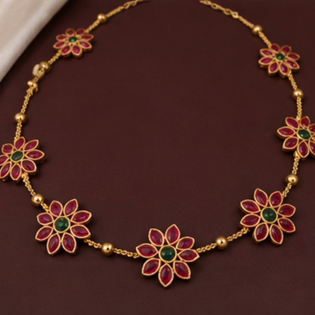 Elegant Floral Gold Plated Necklace & Earrings Set for Women