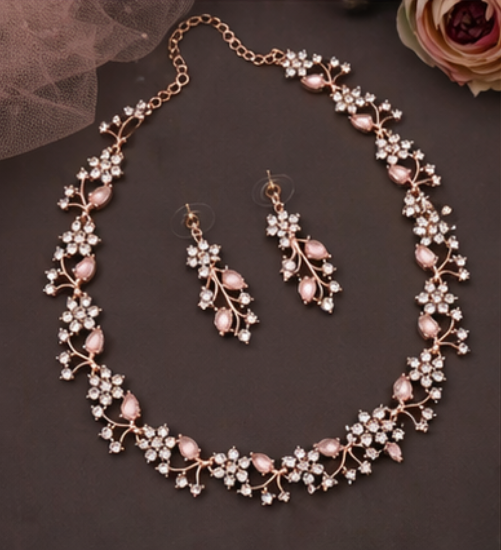 Rose Gold Plated Necklace set with Peach color Kundan Jewellery Sets